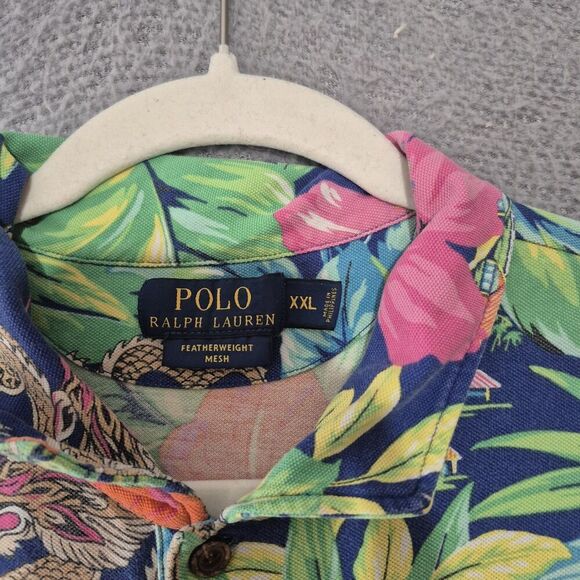 Vtg Polo Ralph Lauren Men's Featherweight Mesh Dragon Hawaiian Colorful Polo XXL - Picture 6 of 9